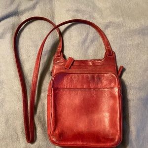 Fossil red leather Crossbody bag, 8 1/2 x 10 1/2“